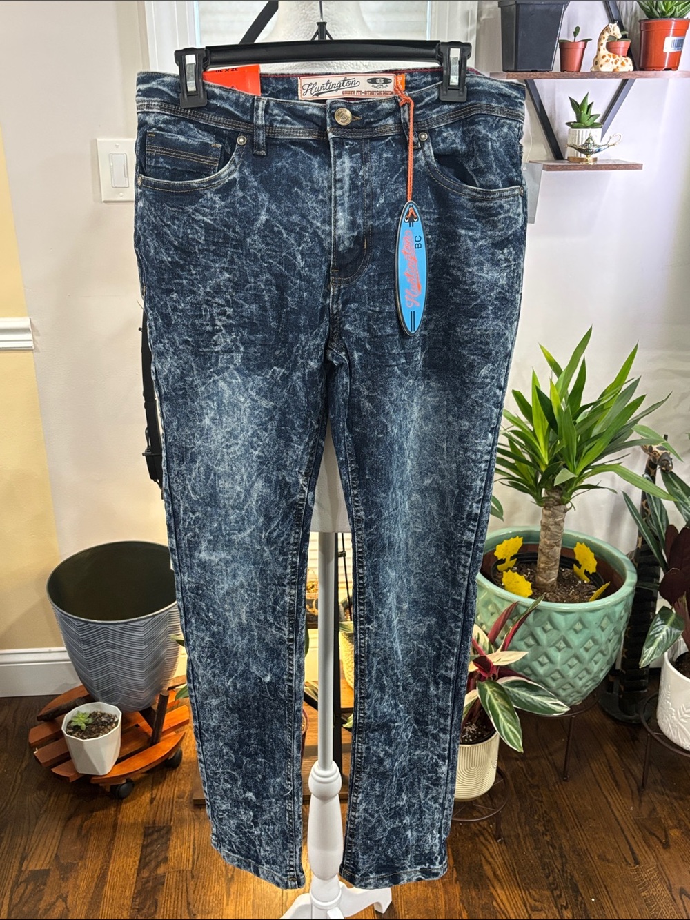 Huntington Men’s Acid Wash Blue Jeans Skinny Fit size 32X30